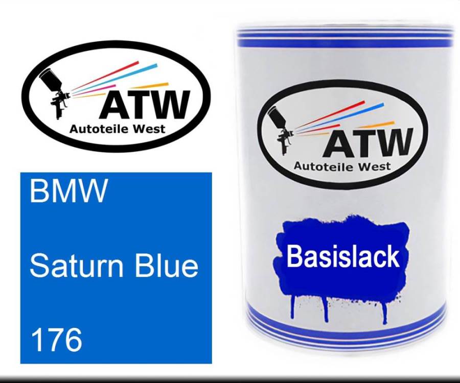 BMW, Saturn Blue, 176: 500ml Lackdose, von ATW Autoteile West.